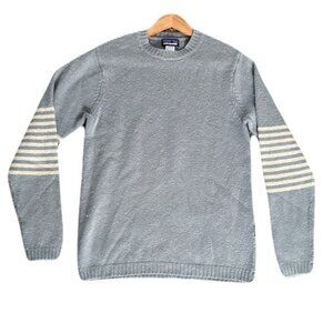 Patagonia Lambswool Gray Crewneck Sweater with Striped Sleeves Size Small
